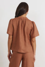 Adorne Percy Pleated Linen Top