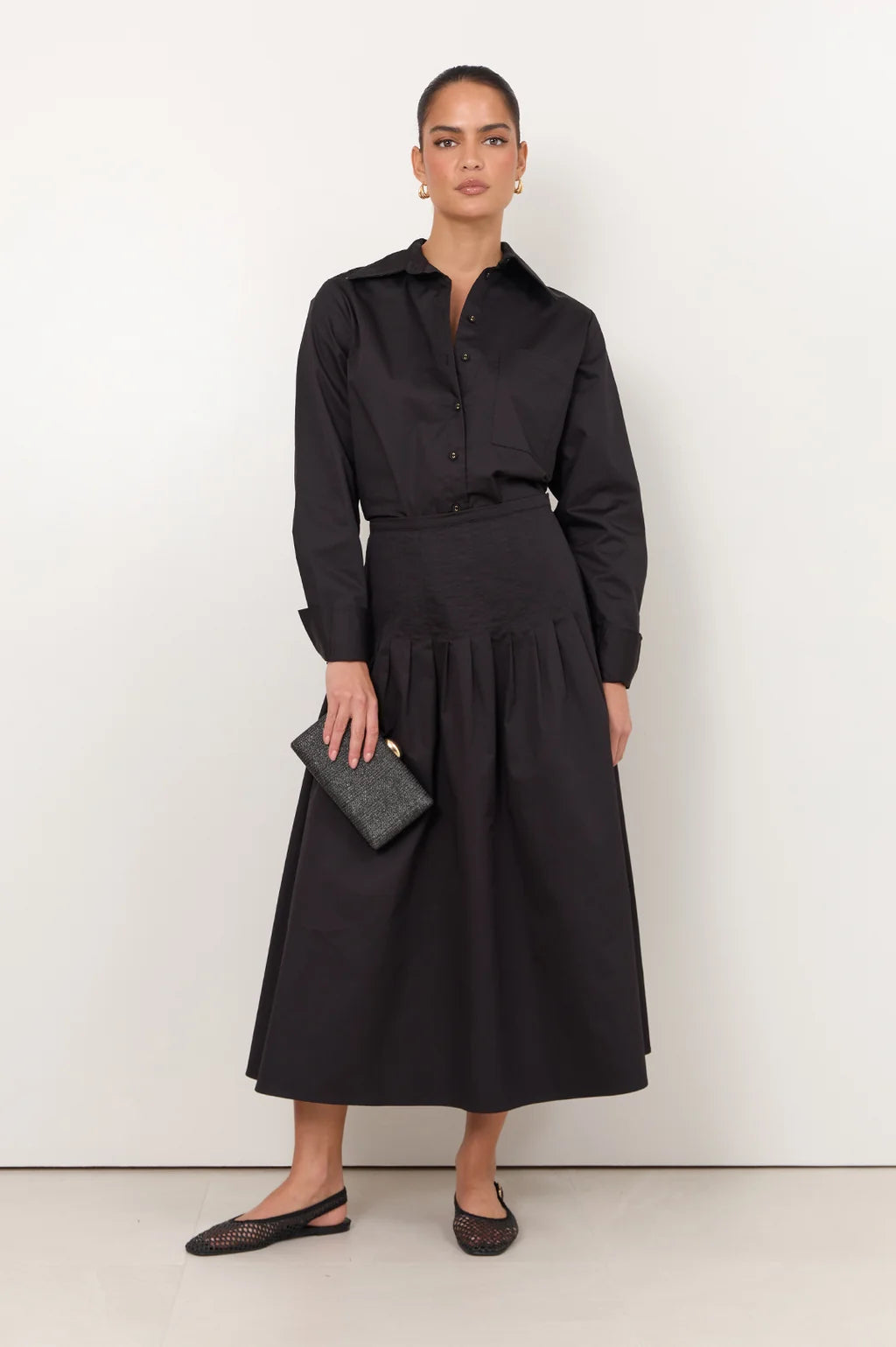 Adorne Briar Shirred Waist Poplin Maxi Skirt