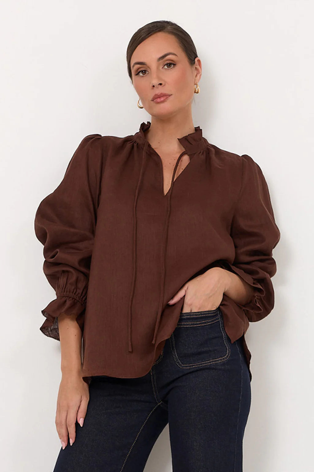 Adorne Sandra Long Sleeve Linen Top