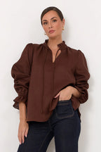 Adorne Sandra Long Sleeve Linen Top
