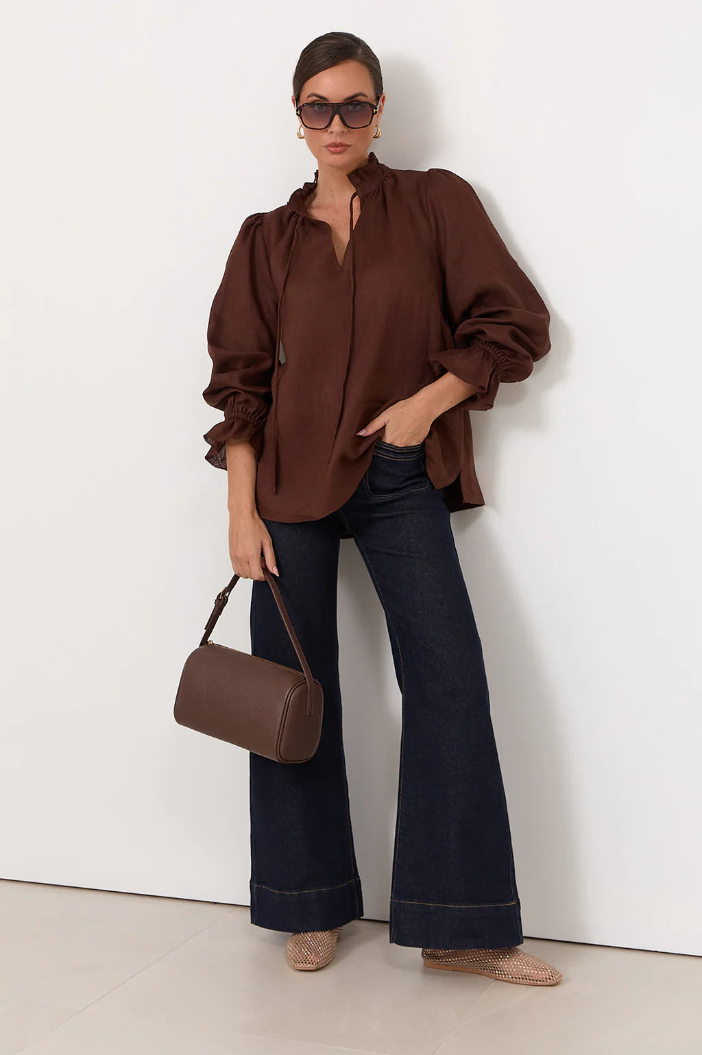 Adorne Sandra Long Sleeve Linen Top