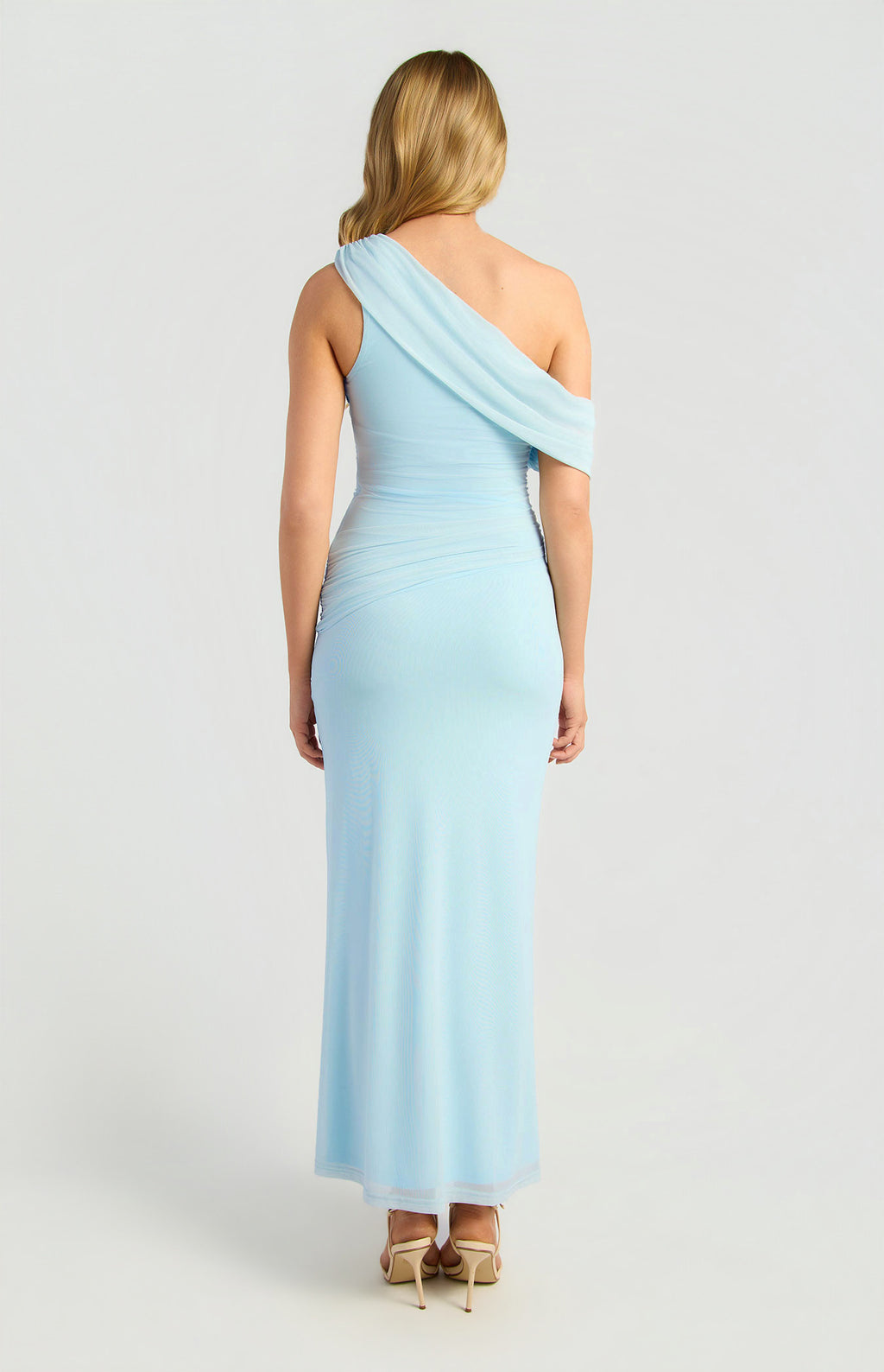 Style State Asymmetric Drape Neckline Detail Mesh Dress