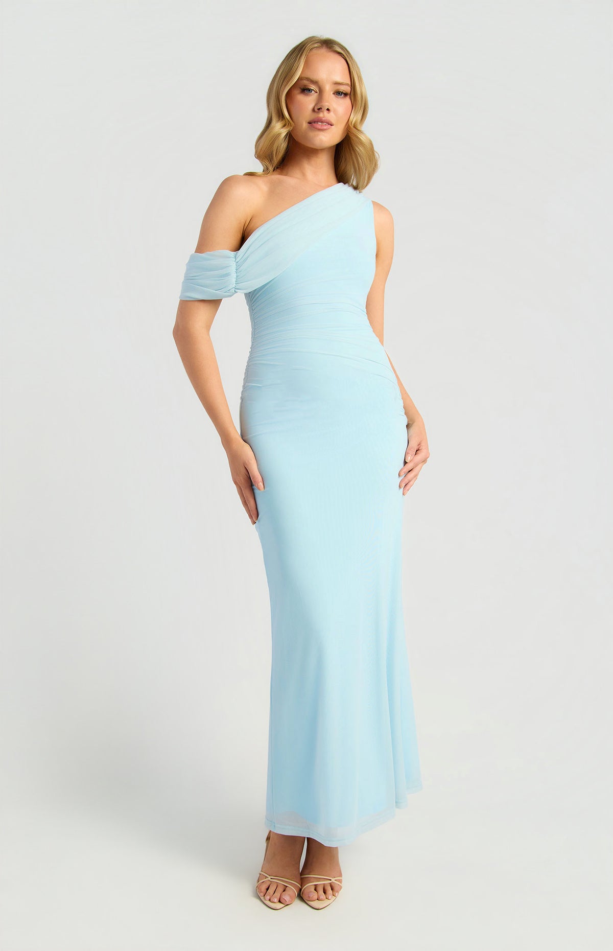 Style State Asymmetric Drape Neckline Detail Mesh Dress
