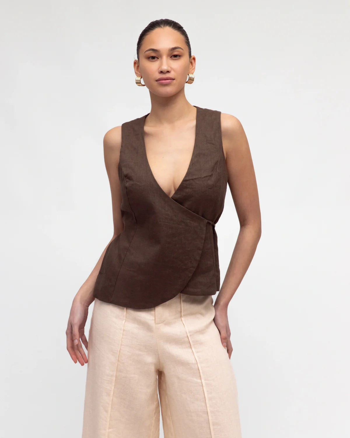 White Closet Linen Wrap Vest Top