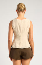 Style State Front Tie Pleated Detail Top