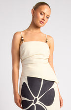 Style state multi beaded strap detail faux hem top