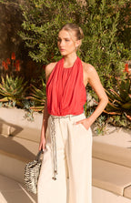 Style State Draped Front Bubble Hem Halter Top