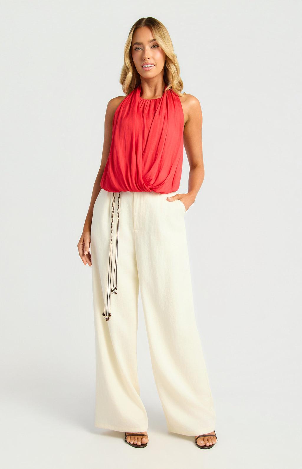 Style State Draped Front Bubble Hem Halter Top